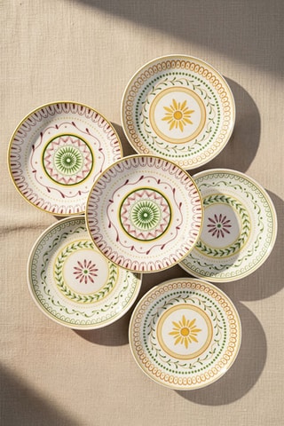 6 assiettes à dessert plates en porcelaine - 20 x 20 x 2 cm