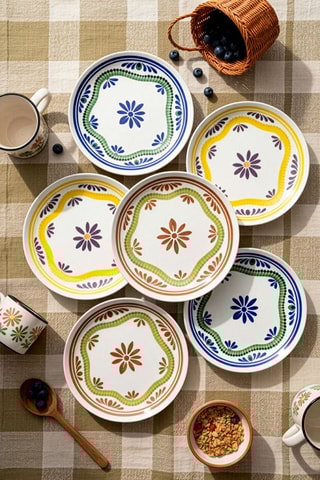 6 assiettes à dessert plates en porcelaine - 20 x 20 x 2 cm