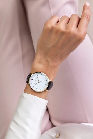 Orologio al quarzo in pelle - Nero e bianco - Emily Westwood