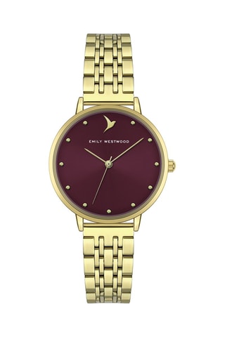 Orologio al quarzo in acciaio - Dorato e bordeaux  - Emily Westwood
