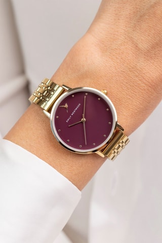 Orologio al quarzo in acciaio - Dorato e bordeaux  - Emily Westwood