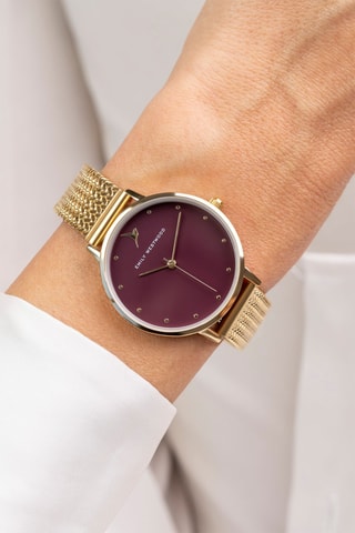Relógio de quartzo em aço - Dourado e bordô - Emily Westwood