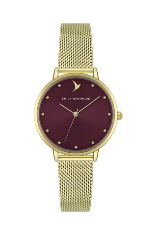 Orologio al quarzo in acciaio - Dorato e bordeaux  - Emily Westwood