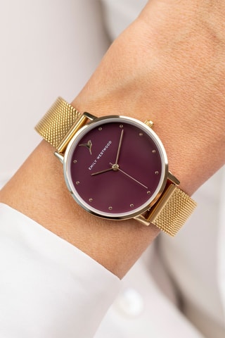 Orologio al quarzo in acciaio - Dorato e bordeaux  - Emily Westwood