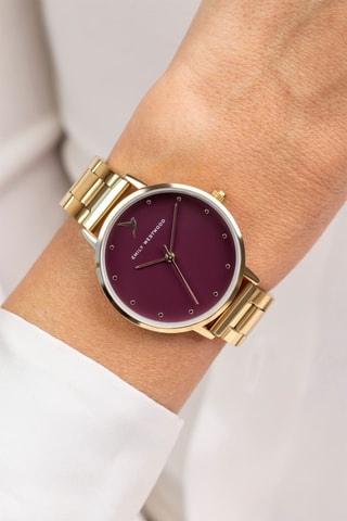 Orologio al quarzo in acciaio - Dorato e bordeaux  - Emily Westwood