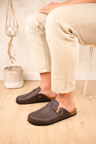 Leren Clogs Donkerbruin