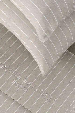 2 federe in raso di cotone 80 fili/cm² Rayures élégantes - Taupe