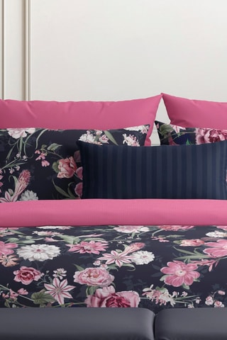 2 federe in percalle di cotone 80 fili/cm² Mila  - Navy e rosa