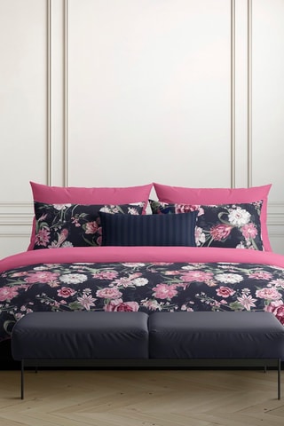 2 federe in percalle di cotone 80 fili/cm² Mila  - Navy e rosa