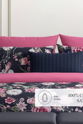 2 federe in percalle di cotone 80 fili/cm² Mila  - Navy e rosa