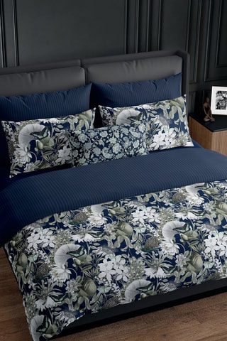 2 federe in raso di cotone 80 fili/cm² Dobby stripe woven - Blu