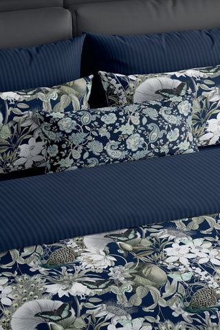 2 federe in raso di cotone 80 fili/cm² Dobby stripe woven - Blu