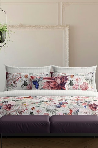 Parure copripiumino double face in raso di cotone 80 fili/cm²  Fleurs éclatantes - Bianco