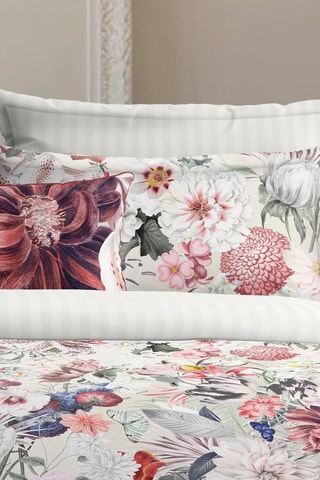 Parure copripiumino double face in raso di cotone 80 fili/cm²  Fleurs éclatantes - Bianco