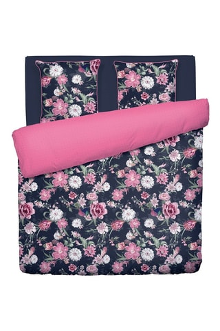 Parure copripiumino in raso di cotone 80 fili/cm² Eclat nocturne  - Blu scuro e rosa