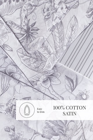 Parure lenzuola in raso di cotone 80 fili/cm²Fleurs esquissées - Bianco e grigio