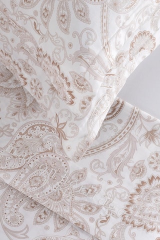 Parure lenzuola in raso di cotone 80 fili/cm²Indienne - Taupe e bianco