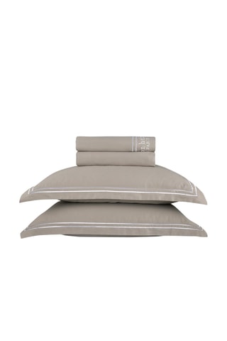 Parure lenzuola in raso di cotone Paris - 80 fili/cm² - Taupe e bianco