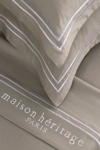 Parure lenzuola in raso di cotone Paris - 80 fili/cm² - Taupe e bianco