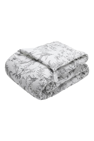 Trapunta in raso di cotone 80 fili/cm² Colibri Floral - Bianco e grigio