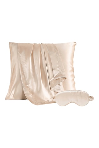 Set federa e mascherina da notte in seta - Beige