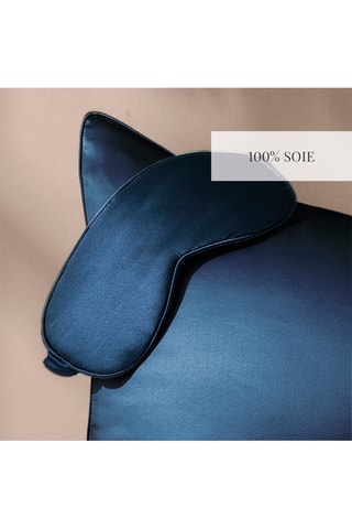 Set federa e mascherina da notte in seta - Blu scuro