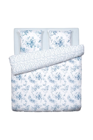 Parure copripiumino in raso di cotone 80 fili/cm² Bleu Floral - Bianco