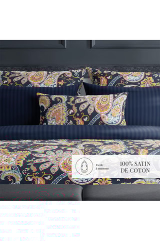 Parure copripiumino in raso di cotone 80 fili/cm² Indienne - Blu scuro