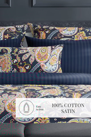 Parure copripiumino in raso di cotone 80 fili/cm² Indienne - Blu scuro