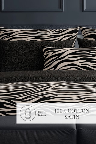 Parure copripiumino in raso di cotone 80 fili/cm² Rêves zébrés - Nero