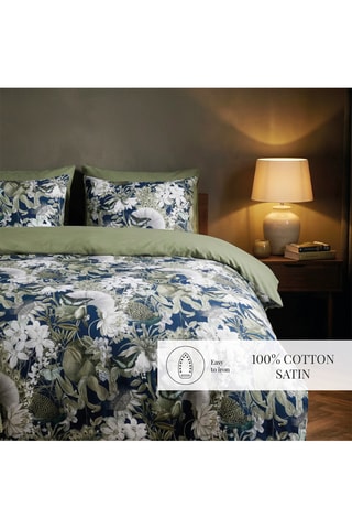 Parure copripiumino in raso di cotone 80 fili/cm² Jardin Orné - Blu scuro