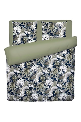 Parure copripiumino in raso di cotone 80 fili/cm² Jardin Orné - Blu scuro