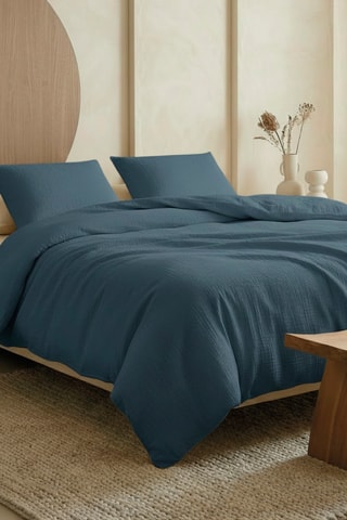 Parure copripiumino in garza di cotone 85 fili/cm² - Blu