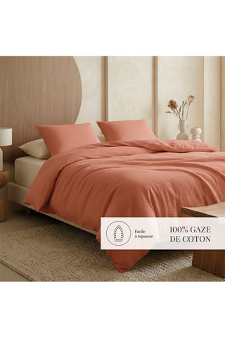 Parure copripiumino in garza di cotone 85 fili/cm² - Terracotta