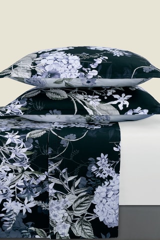 Parure lenzuola in raso di cotone 80 fili/cm² Hortensia - Blu scuro