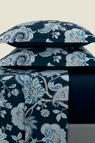 Parure lenzuola in raso di cotone 80 fili/cm² Kashmir - Blu scuro