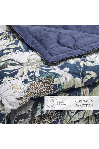 Copriletto in raso di cotone 80 fili/cm² Jardin orné - Blu