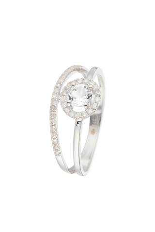 Anel Seku Ouro branco, diamantes e topázio