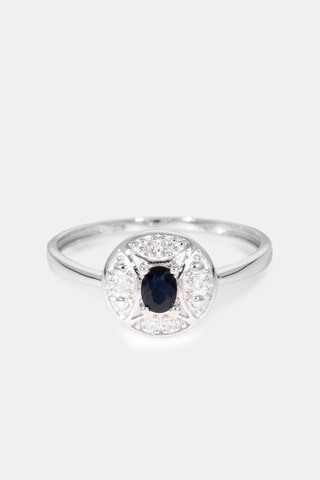 Anel Douce Nuit - Ouro branco, diamantes e safira