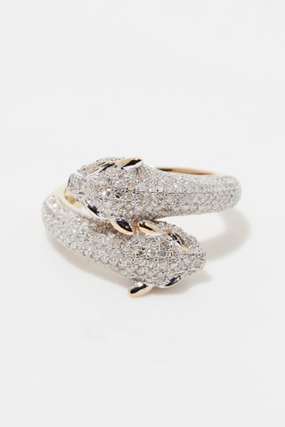 Ring Duo de Panthères - Geelgoud, Diamanten en Saffieren