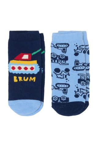 2 paires de chaussettes antidérapantes en coton biologique - Bleu marine et ciel