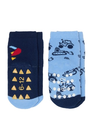 2 paires de chaussettes antidérapantes en coton biologique - Bleu marine et ciel