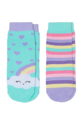 2 paires de chaussettes antidérapantes en coton biologique - Turquoise et violet