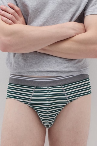 3 slips en coton biologique - Gris chiné et vert foncé