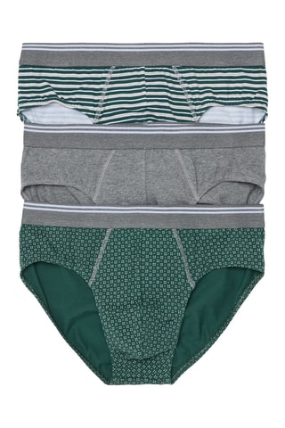 3 slips en coton biologique - Gris chiné et vert foncé