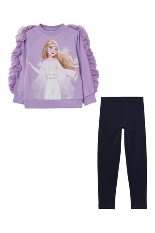 Sweat et pantalon en coton biologique Elsa La Reine des Neiges Disney - Violet et bleu marine