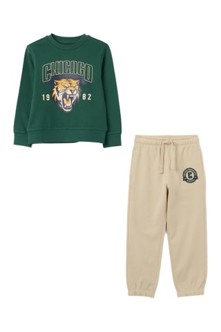 Sweat et pantalon - Vert foncé et beige