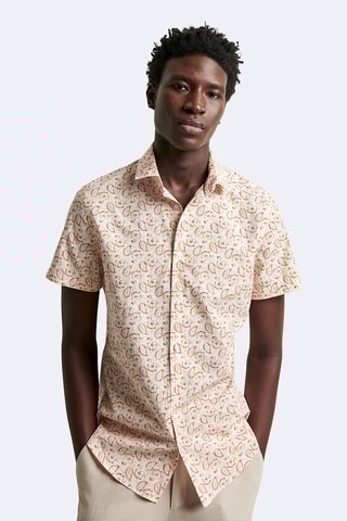 Camisa slim fit - Blanco y naranja