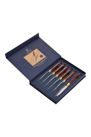 6 Roestvrijstalen en Pakkahouten Tafelmessen - 25 cm