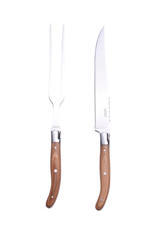 Pakkahouten en Roestvrijstalen Vork en Snijmes Heritage